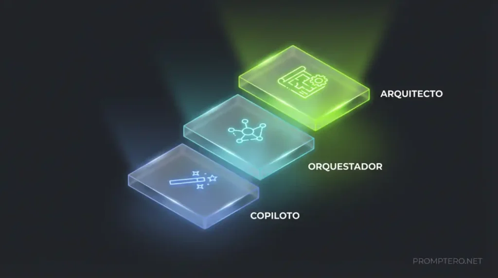 Evolución: Copiloto → Orquestador → Arquitecto